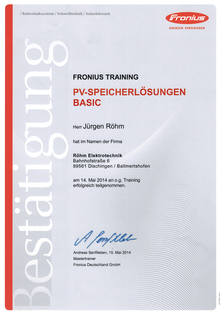 PV-Speicherlösungen-Training, Fronius,  2014