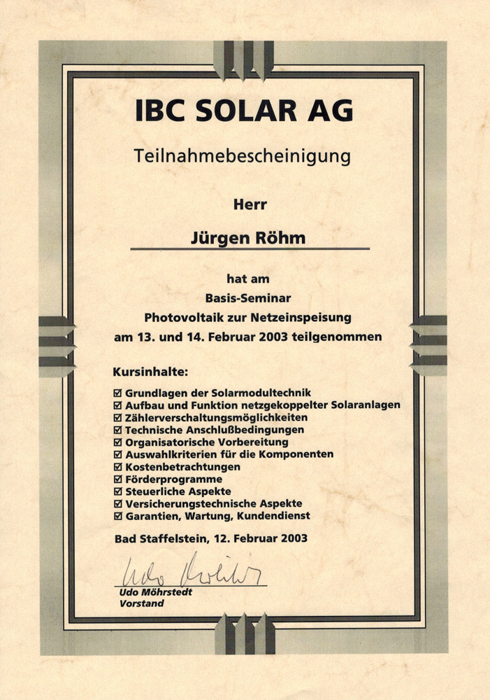 Photovoltaik IBC Solar